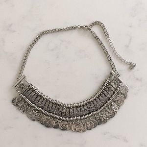 Silver boho medallion necklace